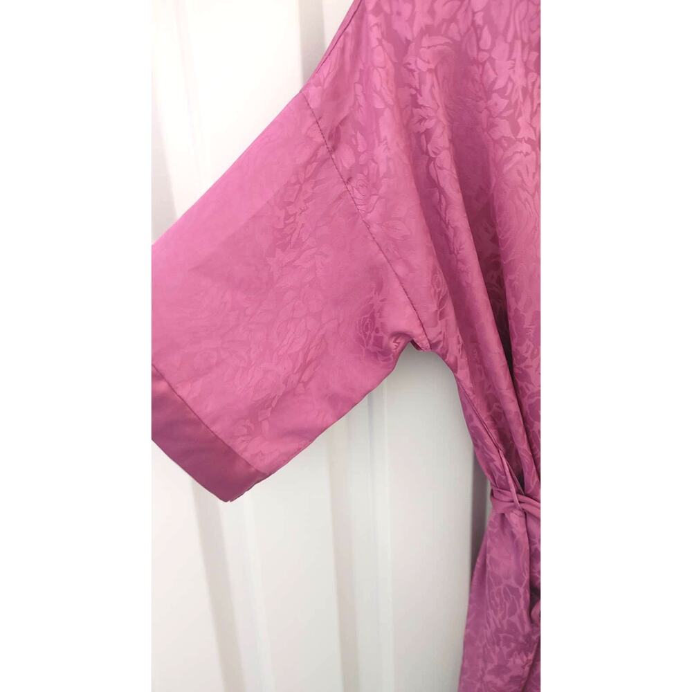 Violets & Roses Robe Satin One Size Inner & Outer Tie Pockets Midi Length - Picture 2 of 6